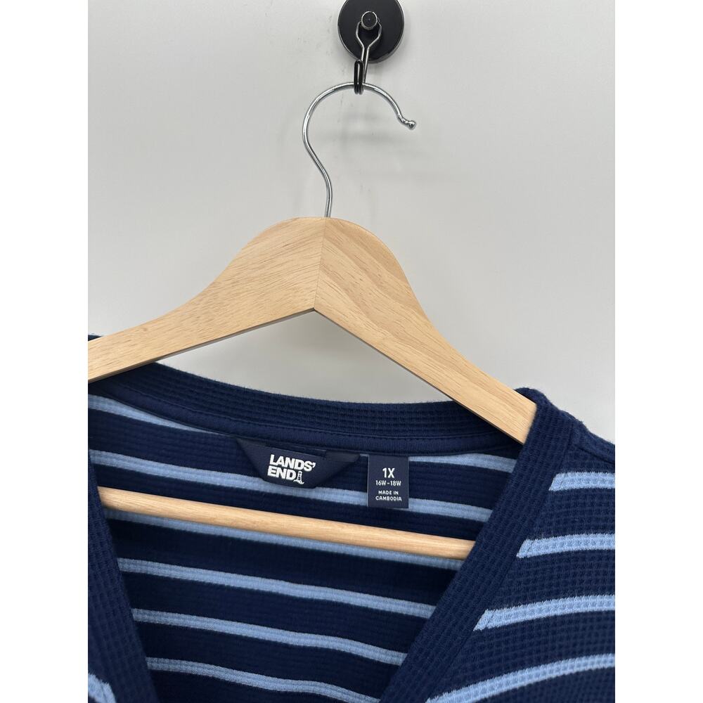Lands' End Women Blue Striped Long Sleeve Thermal Tunic Knit Thick Shirt Size 1X - Picture 4 of 6